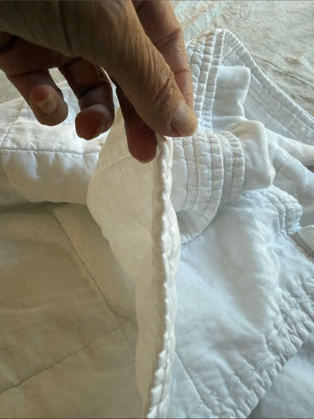 West Elm White European Flax Linen Box Stitch King Quilt